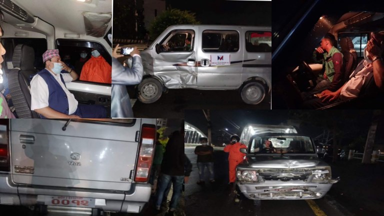 मापसे गरेर गाडी चलाउदा पर्यटन कार्यालय हाकिमले ठोकिदिए मेगा टेलिभिजनको गाडी