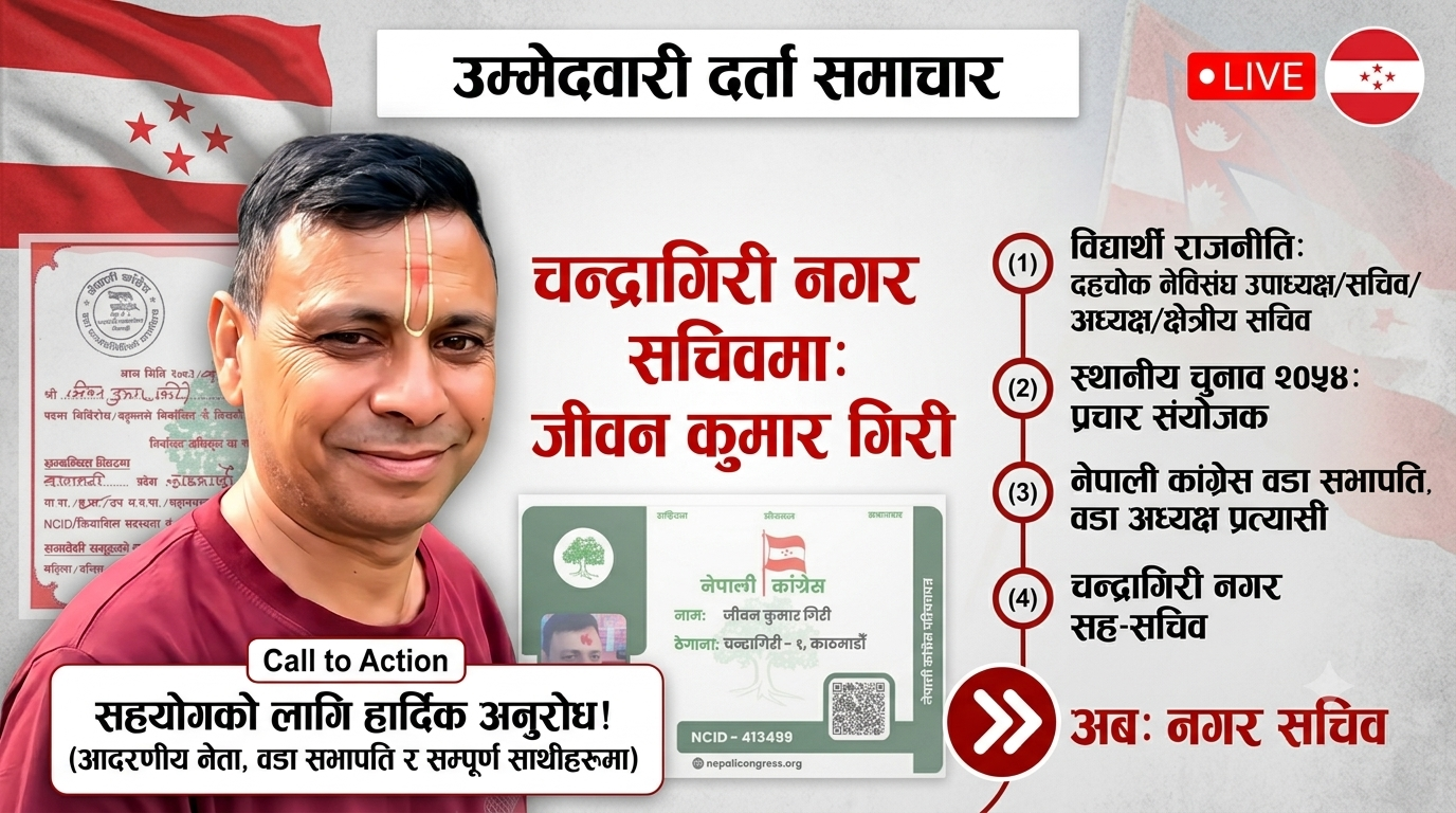नेपाली कांग्रेस चन्द्रागिरी नगर समिति: सचिव पदमा  जीवन कुमार गिरीको उम्मेदवारी दर्ता